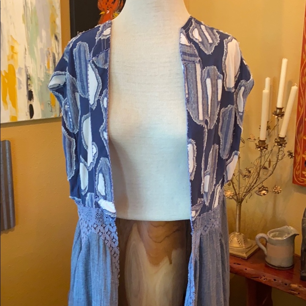 Copper Feather Design chambray/gauze kimono XL